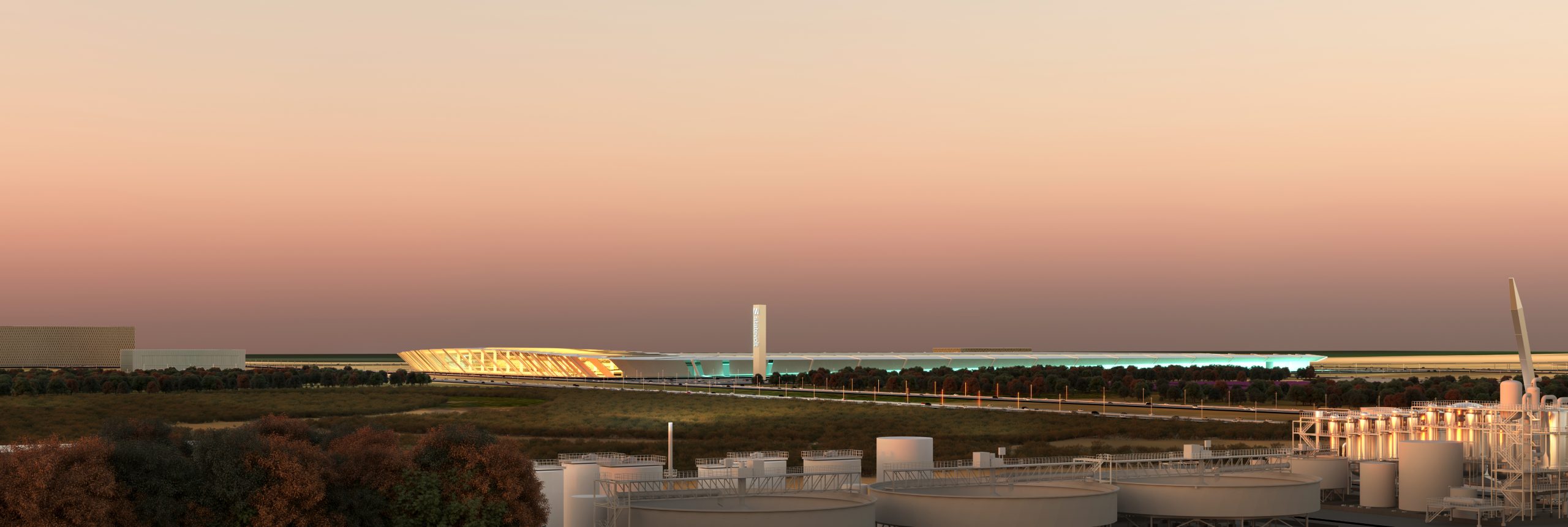 Statevolt gigafactory at sunset